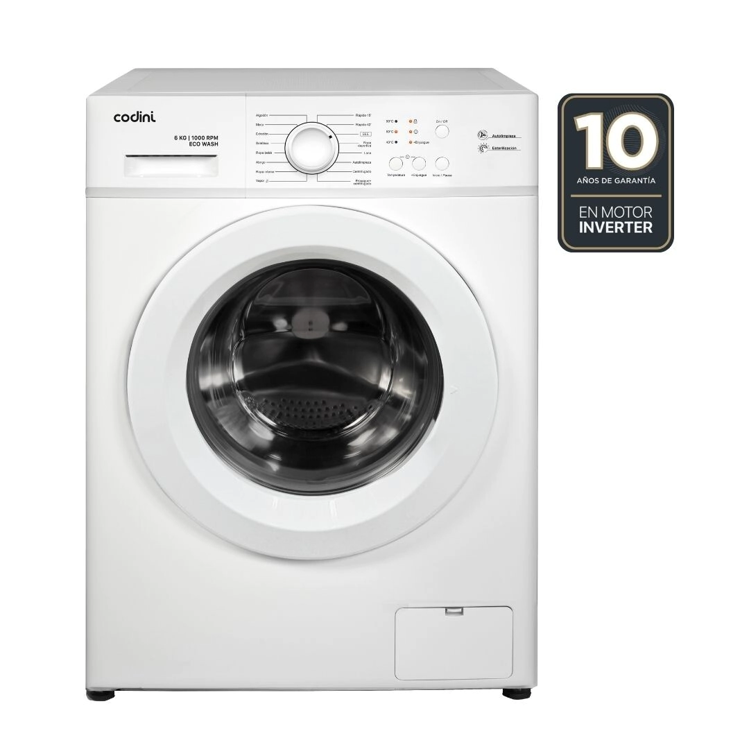 mars18blanco.jpg Lavarropas Automático Carga Frontal 6 kg 1000 RPM A Inverter Steam Blanco Codini - AIAFE6010B - Imagen 1